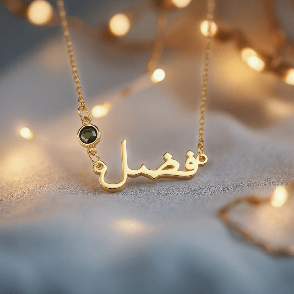 Calligraphy Arabic Name Necklace with Birthstone - United Bracelets