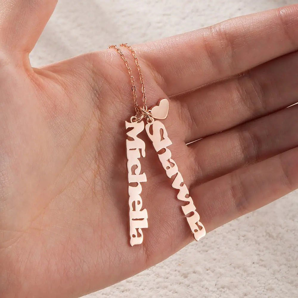 Vertical Name Necklace with Heart Pendant to Names – United