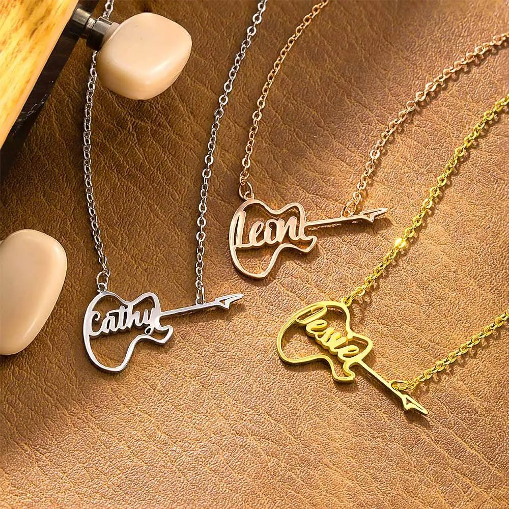 Electric Guitar Necklace with Custom Name