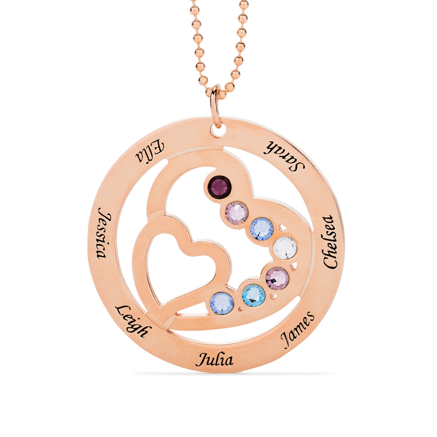 Heart In Heart Family Birthstone Necklace