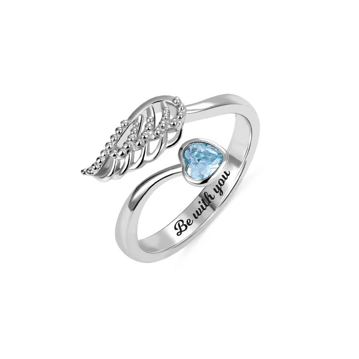 Angel Wing Ring with Heart Shaped Birthstone - United Bracelets