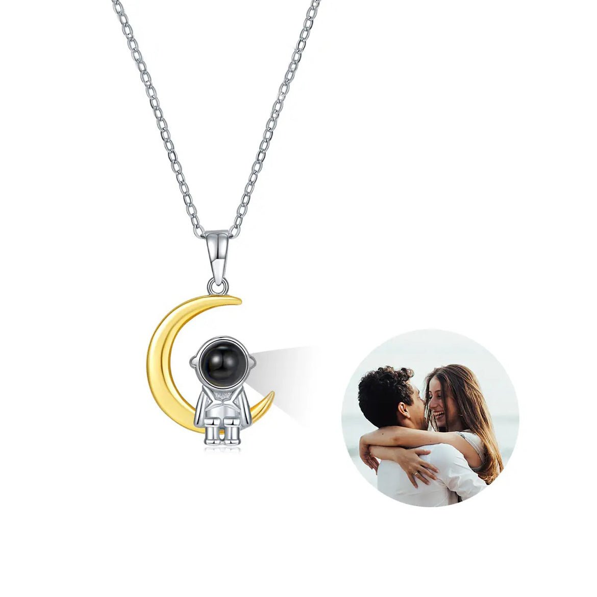 Astronaut Projection Necklace with Gold Moon - United Bracelets