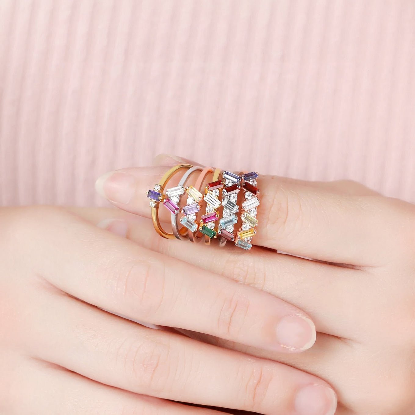 Baguette Birthstone Ring with Accents - United Bracelets