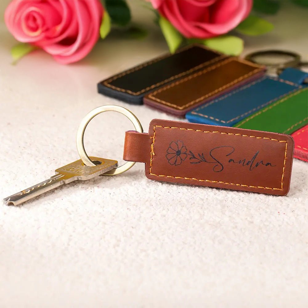 Birth Flower Keychain with Personalised Name - United Bracelets