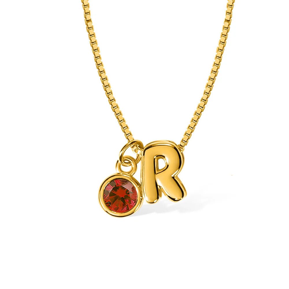 Bubble Letter Necklace with Birthstone - United Bracelets
