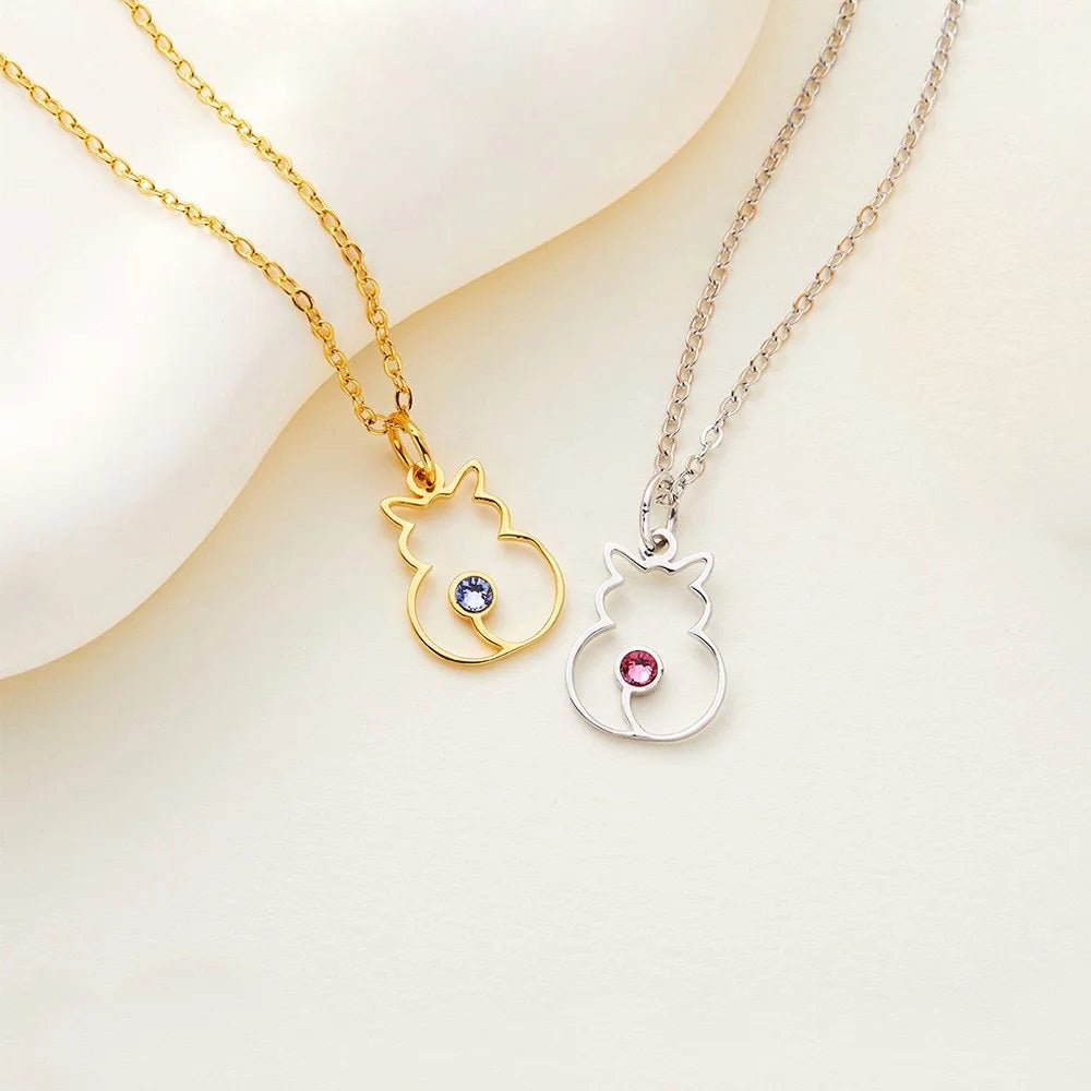 Cat Silhouette Necklace with Birthstone - United Bracelets