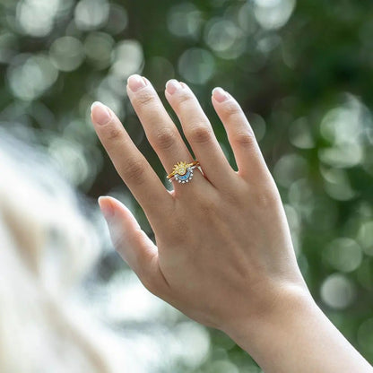 Celestial Sun &amp; Moon Ring Set in Sterling Silver &amp; Gold - United Bracelets