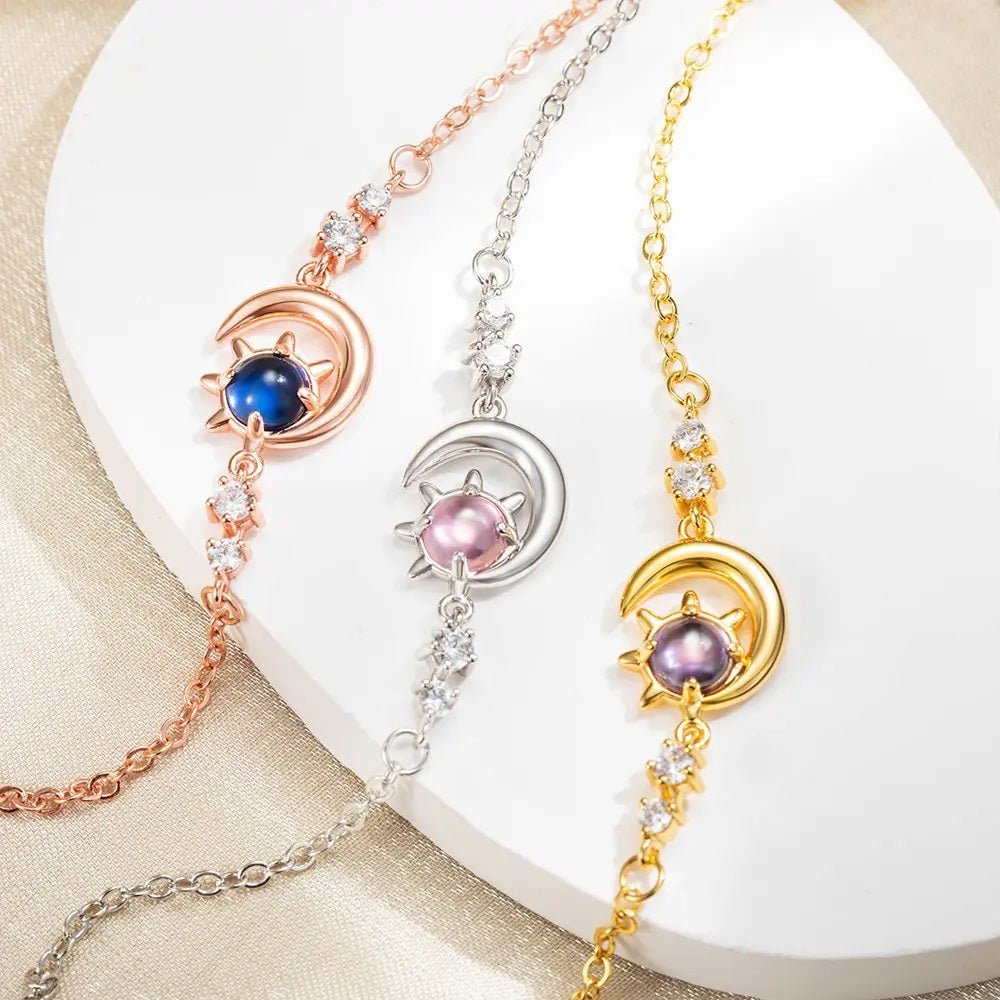 Crescent Moon Star Bracelet with Custom Birthstone – United
