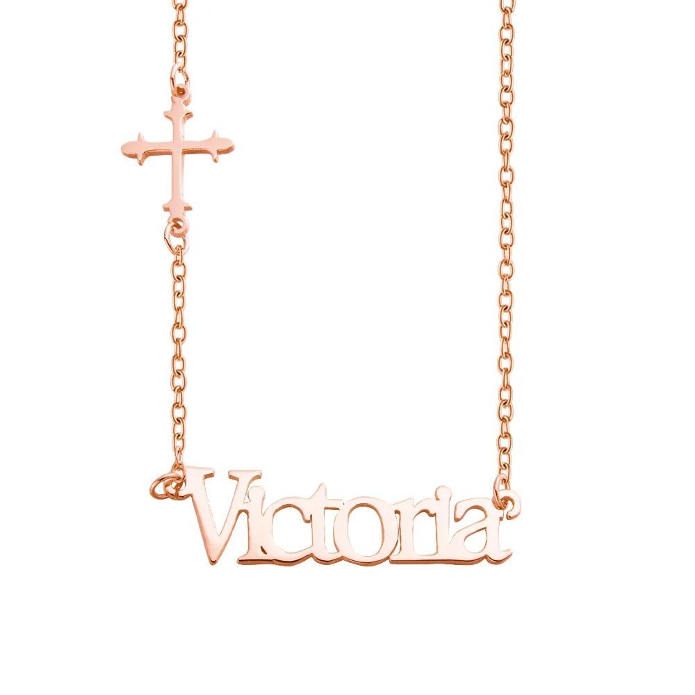 Custom Name Necklace with Sideways Cross – United Bracelets