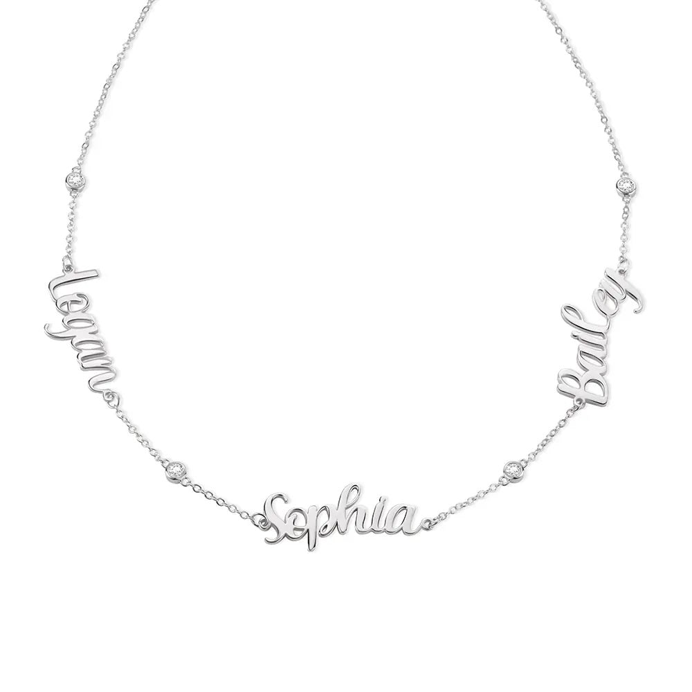 Diamond Bezel Name Necklace with 1 to 3 Names – United Bracelets