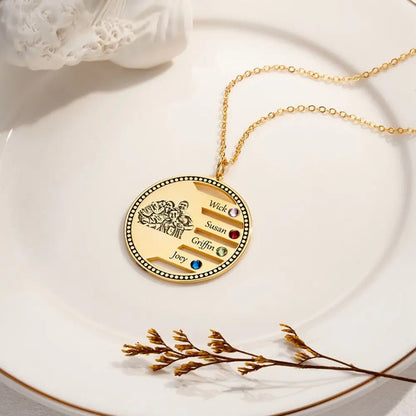 Engraved Family Portrait Necklace with Birthstones - United Bracelets