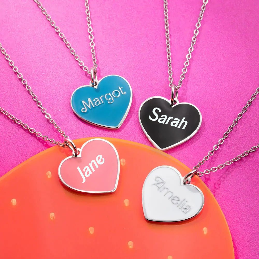 Engraved Heart Pendant with Cold Enamel - United Bracelets