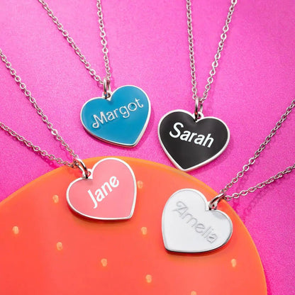 Engraved Heart Pendant with Cold Enamel - United Bracelets