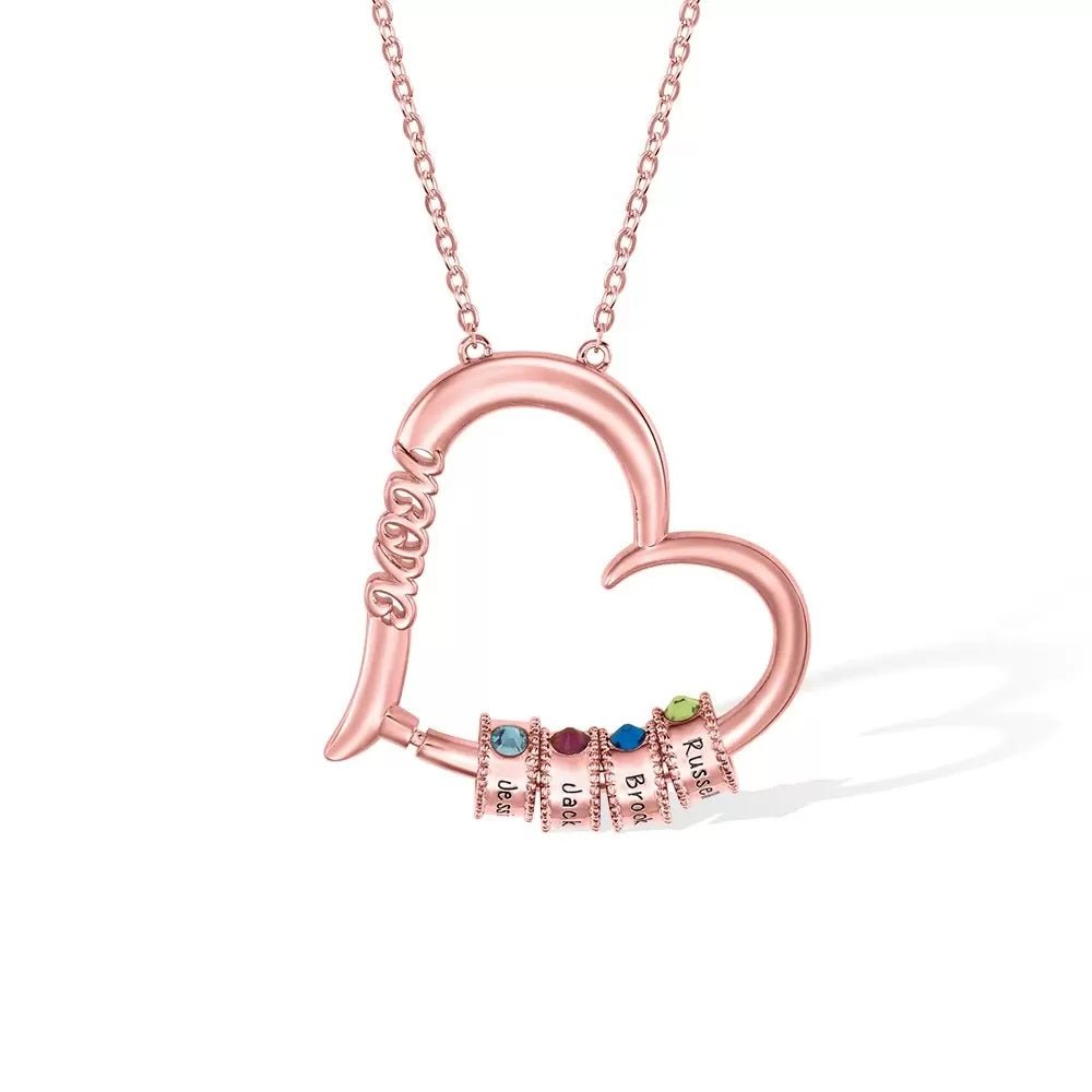 Heart Pendant Necklace with Engraved Beads - United Bracelets