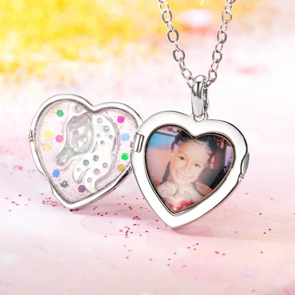 Heart Shaped Photo Locket with Unicorn Pendant - United Bracelets