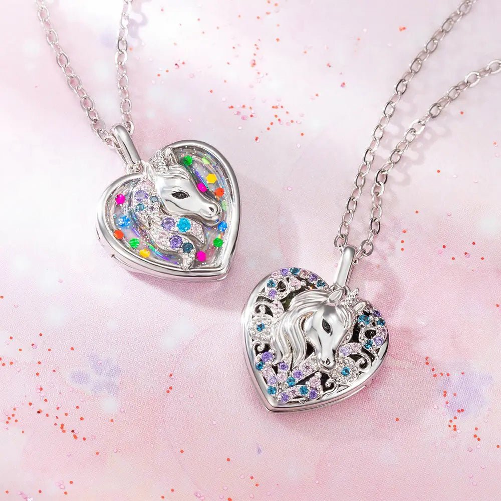 Heart Shaped Photo Locket with Unicorn Pendant - United Bracelets