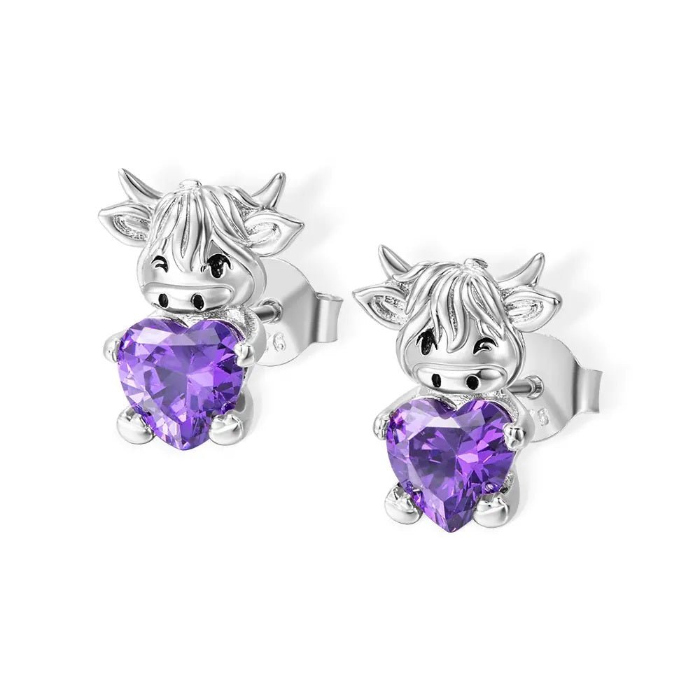 Highland Cow Birthstone Stud Earrings - United Bracelets