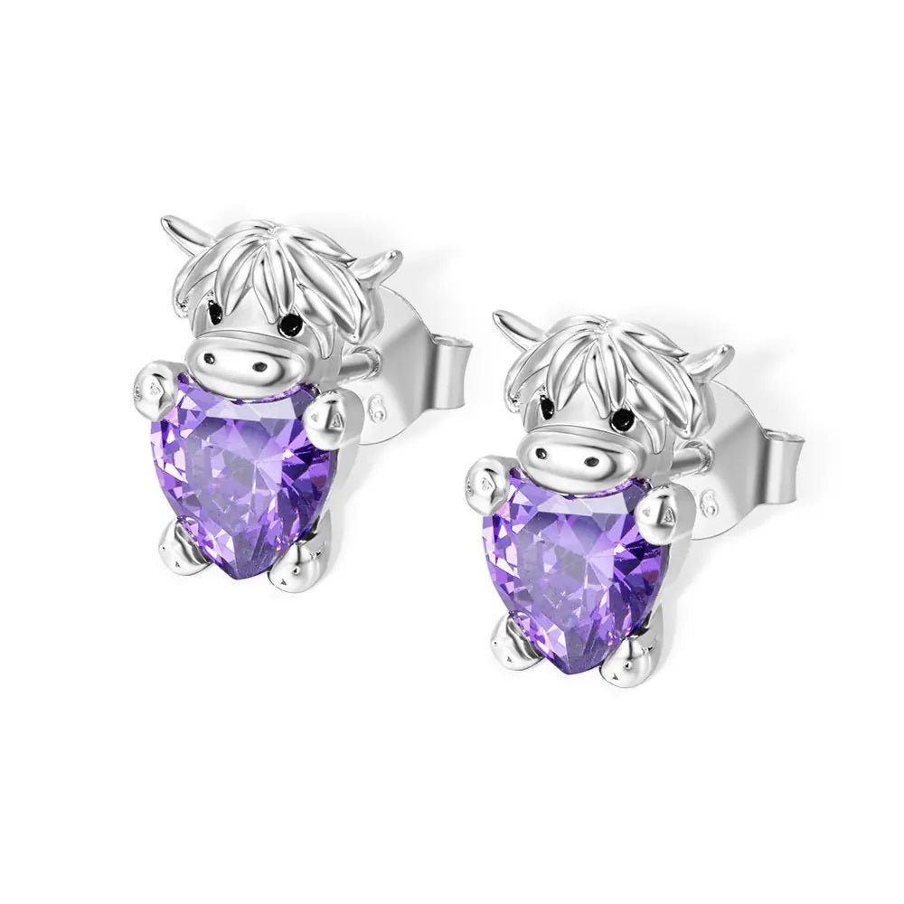 Highland Cow Birthstone Stud Earrings - United Bracelets