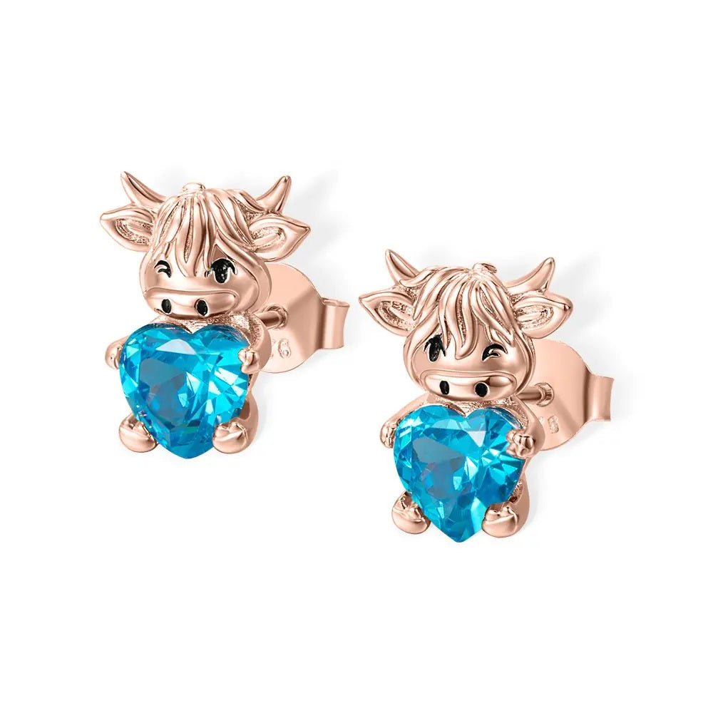 Highland Cow Birthstone Stud Earrings - United Bracelets