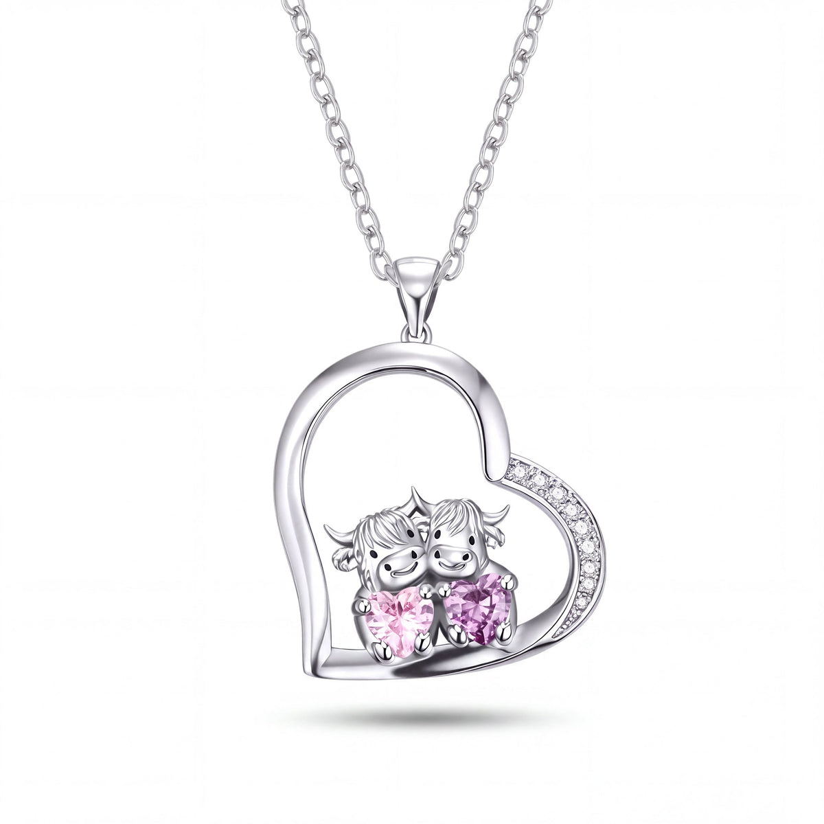 Highland Cow Necklace with Two Birthstones - United Bracelets
