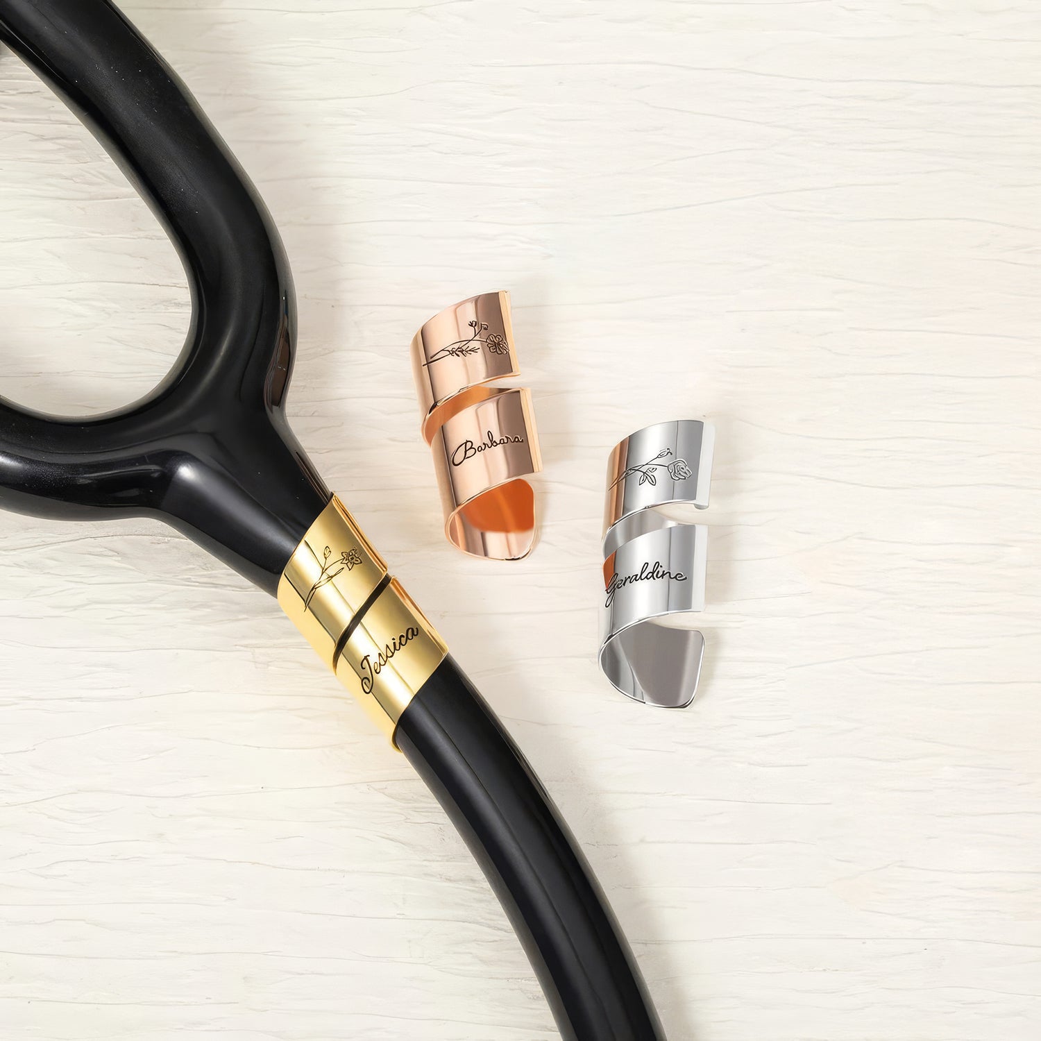 Stethoscope ID Tag with Engraved Birth Flower