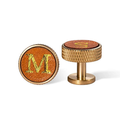 Knurled Brass Leather Cufflinks with Custom Initial - United Bracelets