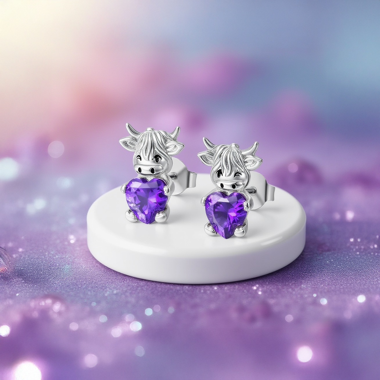 Highland Cow Birthstone Stud Earrings