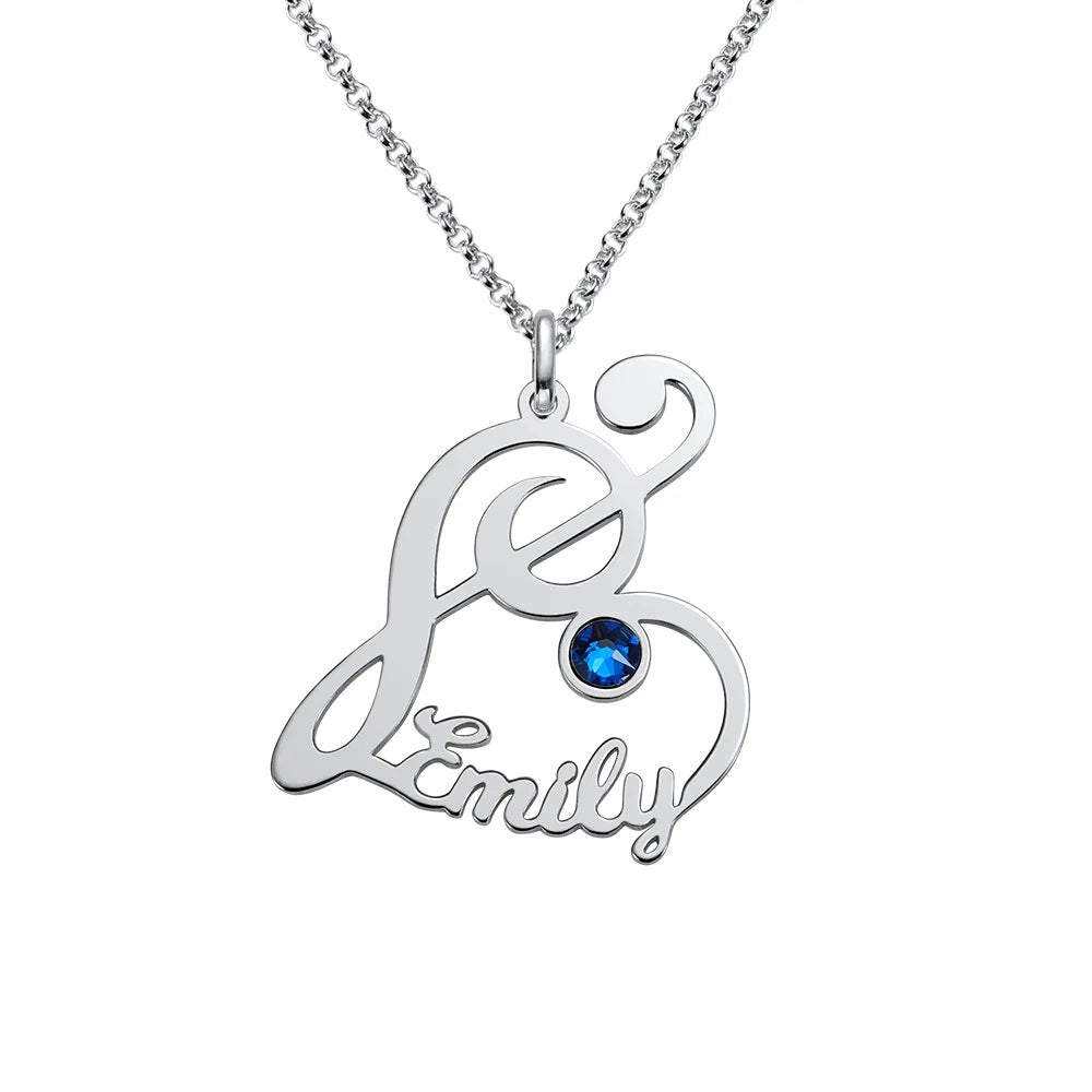 Musical Treble Clef Name Necklace with Birthstone - United Bracelets