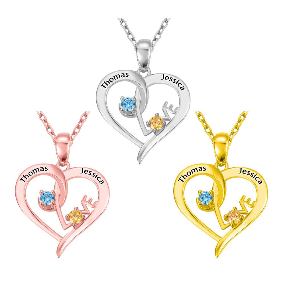Heart Shaped Birthstone Name Necklace