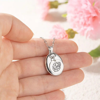 Oval Photo Locket with Personalised Birth Flower - United Bracelets