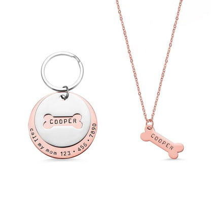 Personalised Dog Tag &amp; Bone Necklace Set - United Bracelets