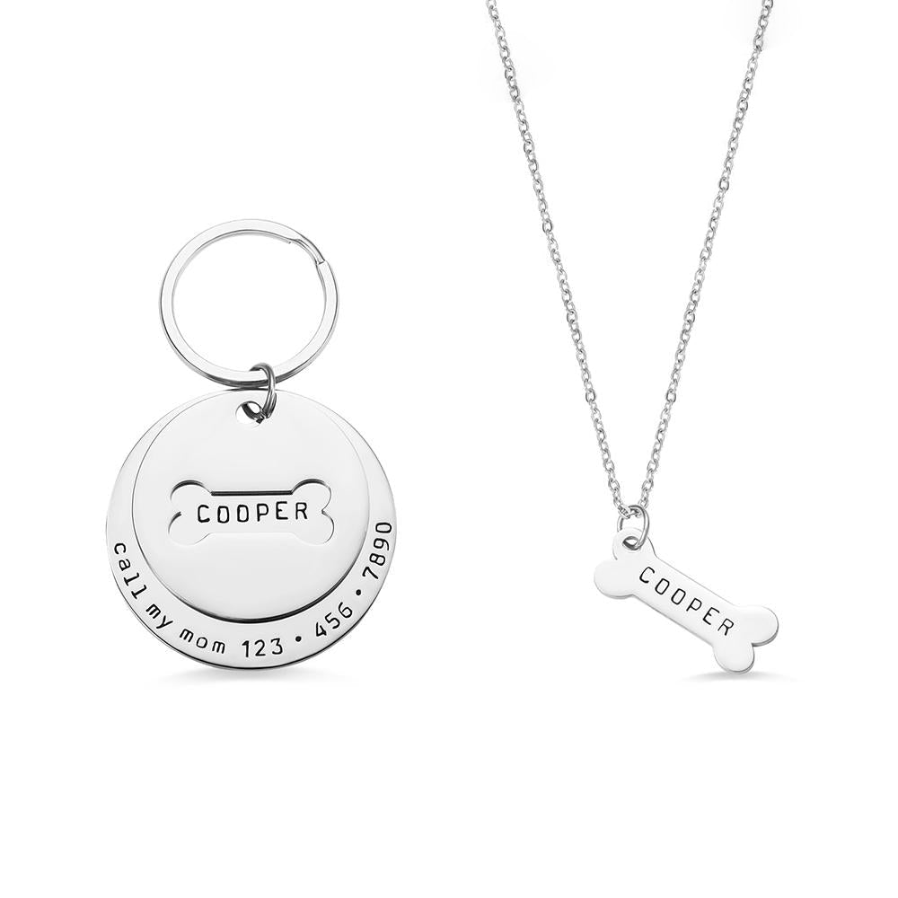 Personalised Dog Tag &amp; Bone Necklace Set - United Bracelets