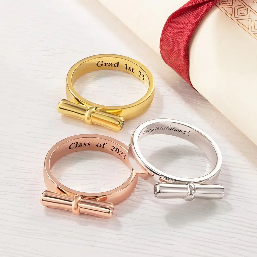 Personalised Graduation Ring with Scroll Pendant - United Bracelets