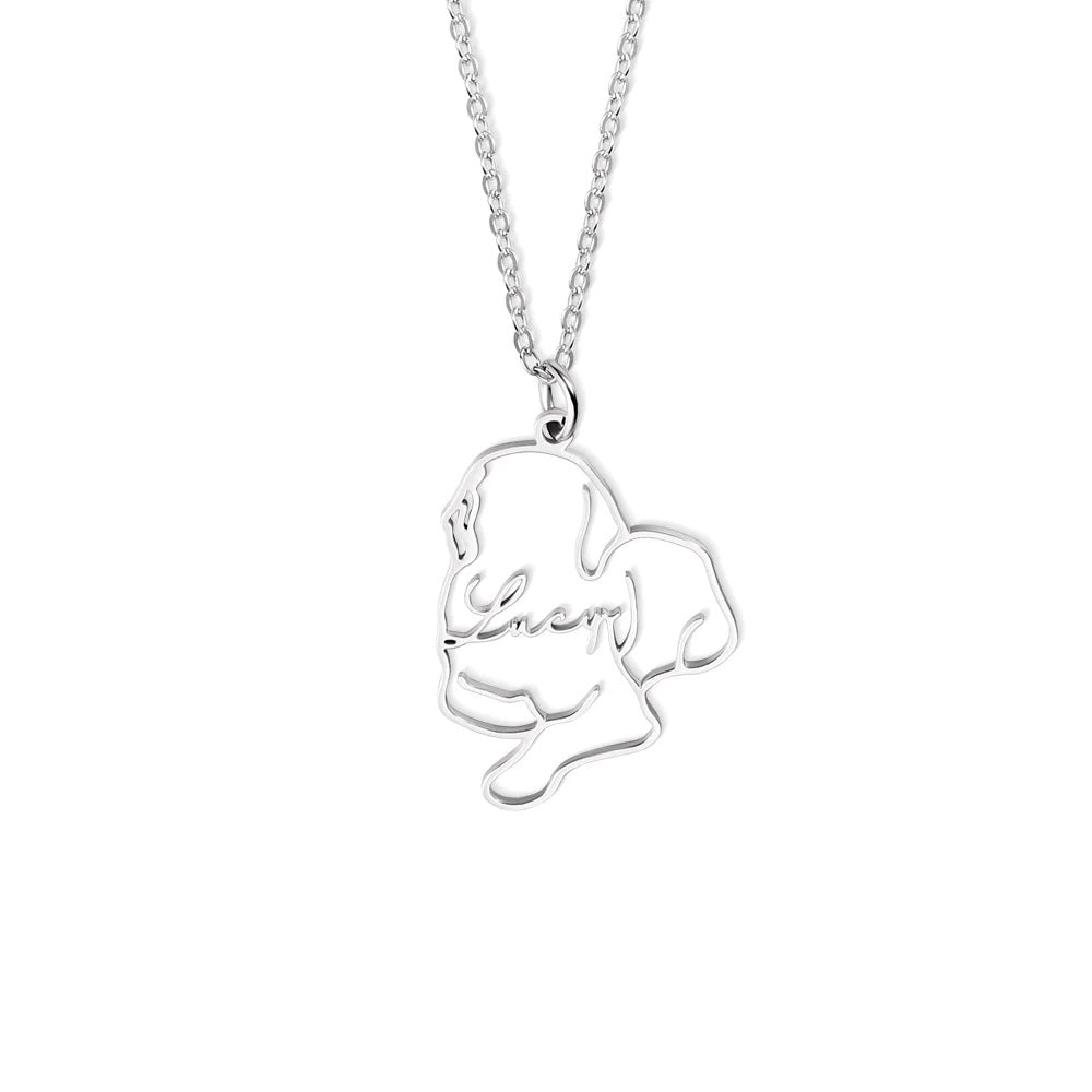 Pet Silhouette Necklace with Personalised Name - United Bracelets