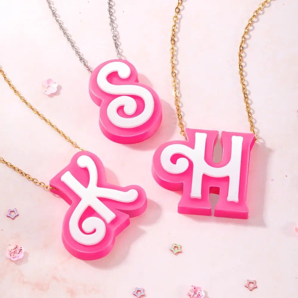 Pink 3D Initial Name Necklace - United Bracelets