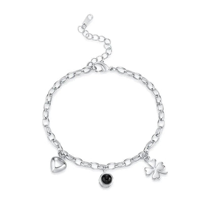 Projection Bracelet with Four - Leaf Clover &amp; Heart Pendants - United Bracelets