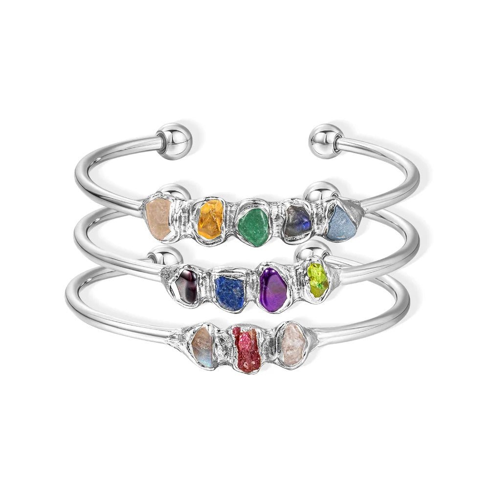 Raw Crystal Cuff with Custom Birthstones - United Bracelets