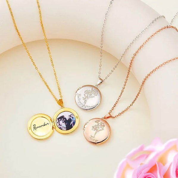 Round Photo Locket with Personalised Birth Flower - United Bracelets