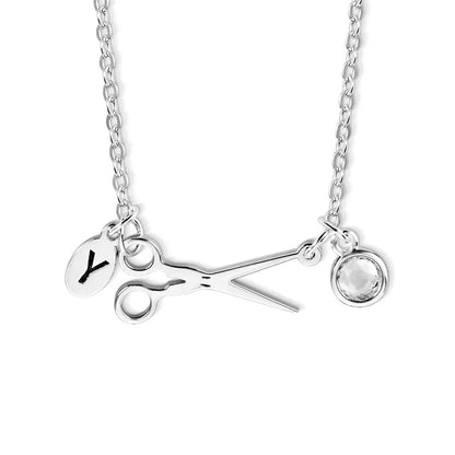 Scissor Pendant Necklace with Personalised Birthstone &amp; Initial - United Bracelets