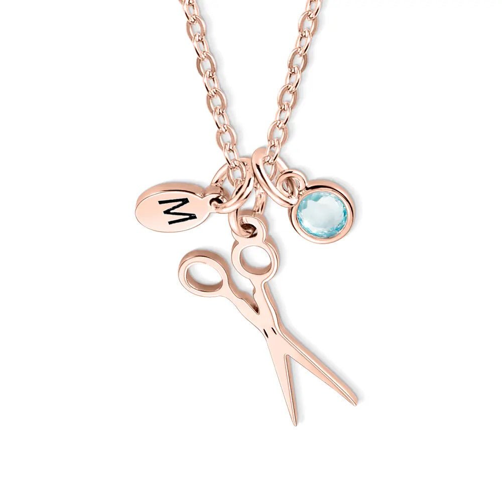 Scissor Pendant Necklace with Personalised Birthstone &amp; Initial - United Bracelets