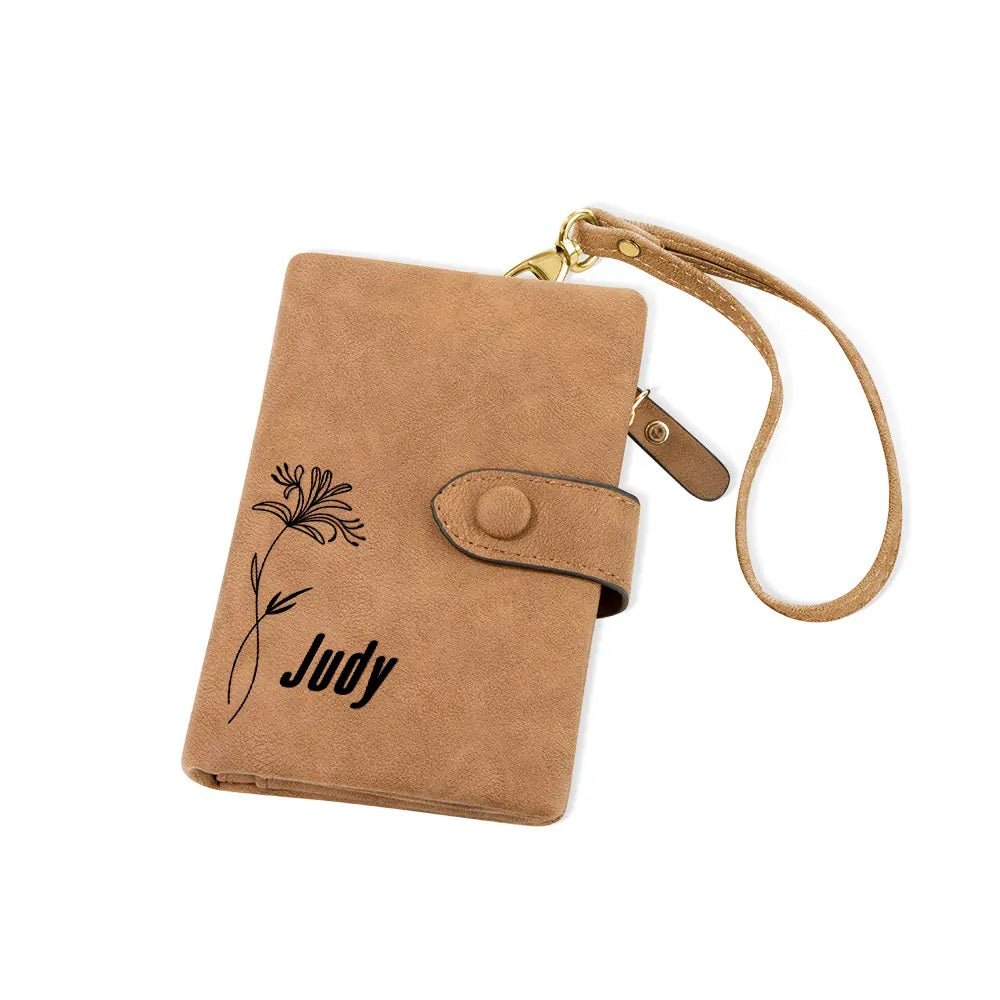 Tri - Fold Wallet with Personalised Birth Flower &amp; Name - United Bracelets