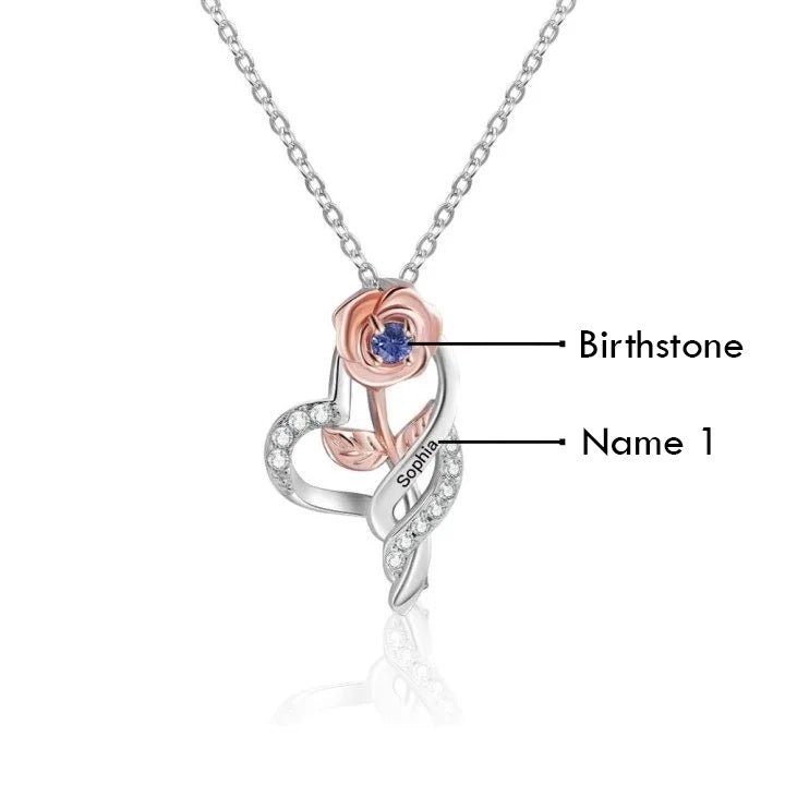 Two Tone Birthstone Rose Necklace with 1 to 3 Names - United Bracelets