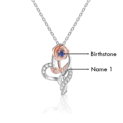 Two Tone Birthstone Rose Necklace with 1 to 3 Names - United Bracelets