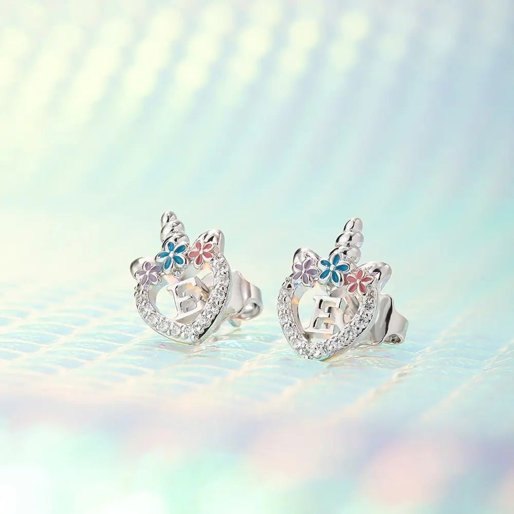 Unicorn Stud Earrings with Personalised Initial - United Bracelets