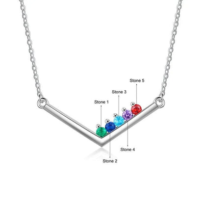 V Bar Necklace with Personalised Birthstones - United Bracelets