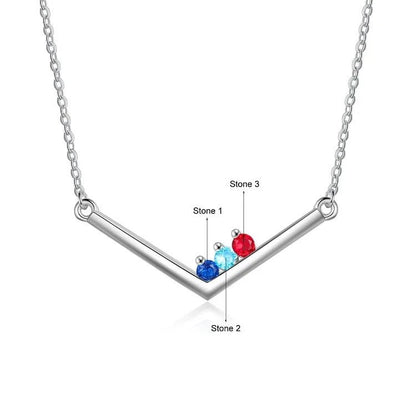 V Bar Necklace with Personalised Birthstones - United Bracelets